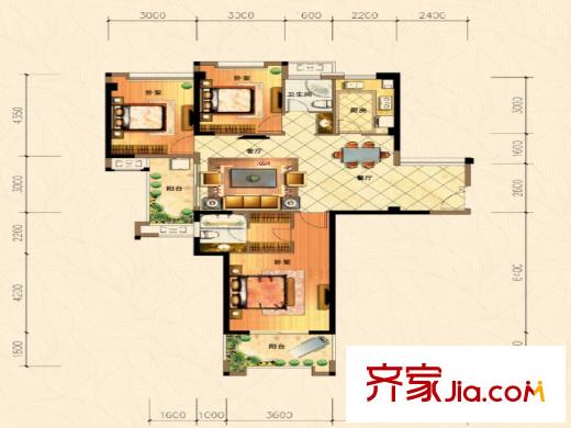三盛托斯卡納91#04戶型118平方米 3室2廳2衛(wèi)1廚