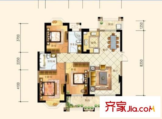 三盛托斯卡納小區(qū) 3室 戶型圖
