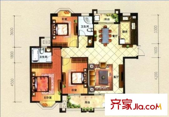 三盛托斯卡納小區(qū) 3室 戶型圖