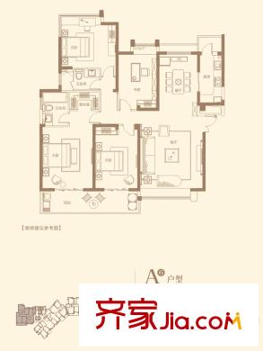 泰禾紅樹林戶型圖A6戶型 4室2廳2衛(wèi)1廚
