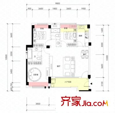 陽(yáng)光城新界戶型圖E戶型 3室2廳1廚1衛(wèi)95平方米 3室2廳1衛(wèi)1廚