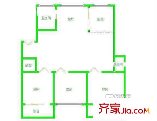 市環(huán)保局單位宿舍 3室 戶型圖
