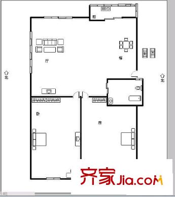 省外貿(mào)宿舍 2室 戶型圖