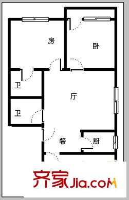 省人防辦單位宿舍 3室 戶型圖