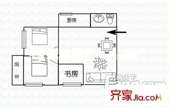 光榮路19南方裝修公司宿舍 3室 戶型圖