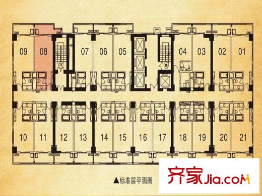 曼哈頓廣場戶型圖08單元樓層平面圖 1室1廳1衛(wèi)1廚