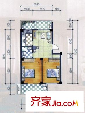 菁華領(lǐng)秀戶(hù)型圖二房戶(hù)型 2室1廳1衛(wèi)1廚