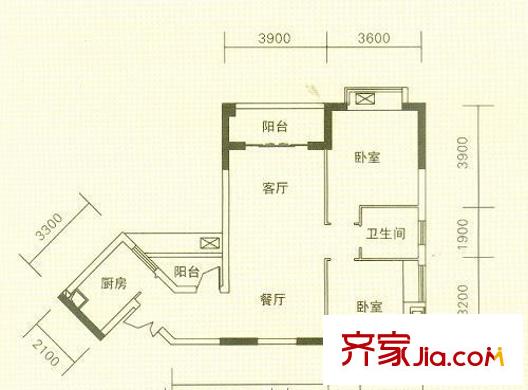 新華家園四期蝶苑戶型圖蝶苑E戶型 2室2廳1衛(wèi)1廚