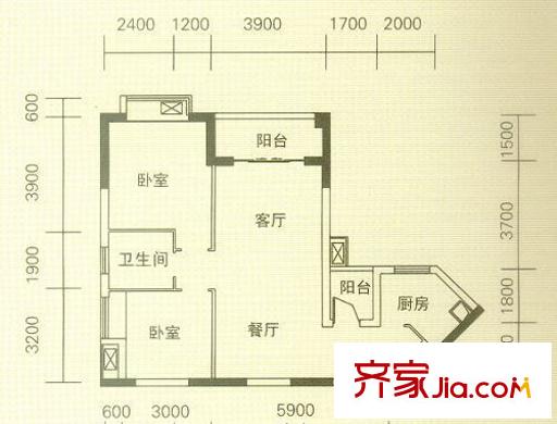 新華家園四期蝶苑戶型圖蝶苑H戶型 2室2廳1衛(wèi)1廚