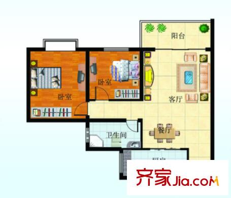 漢口春天戶型圖二室二廳 戶型圖 2室2廳