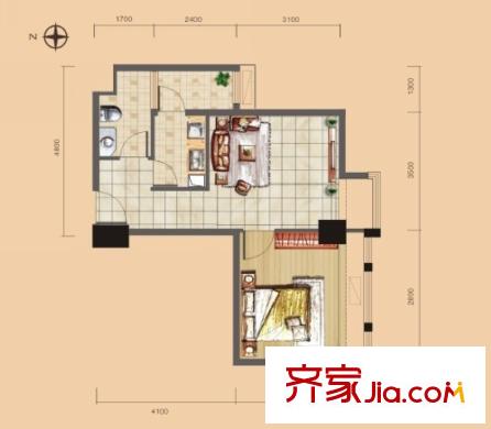 金地華公館1號(hào)樓A-6戶型（售完） 1室1廳1衛(wèi)1廚