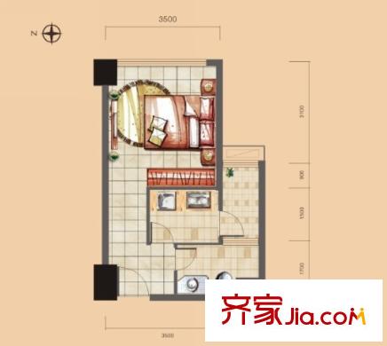 金地華公館1號樓A-4戶型（售完） 1室1廳1衛(wèi)1廚