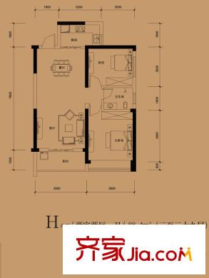 東湖御院3號樓H戶型 2室2廳1衛(wèi)1廚