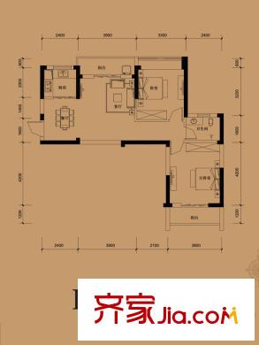 東湖御院3號樓F戶型 2室2廳1衛(wèi)1廚