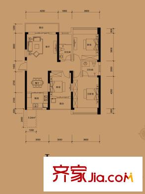 東湖御院3號樓J戶型（售完） 3室2廳2衛(wèi)1廚