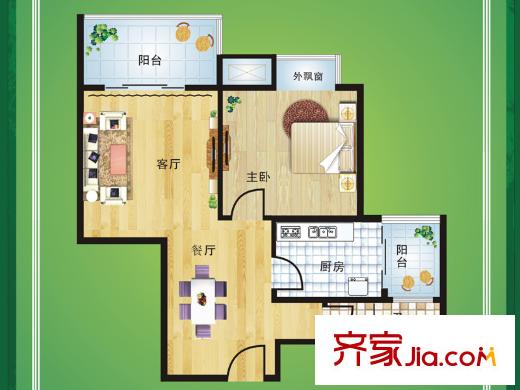 光谷佳園四期綠茵小鎮(zhèn)36號(hào)樓A戶(hù)型 1室2廳1衛(wèi)1廚