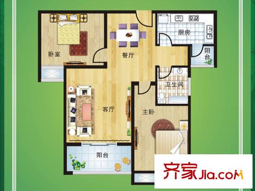 光谷佳園四期綠茵小鎮(zhèn)36號(hào)樓C戶(hù)型 2室2廳1衛(wèi)1廚