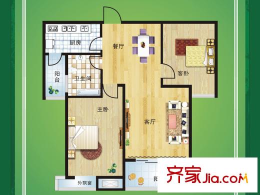光谷佳園四期綠茵小鎮(zhèn)33號(hào)樓C戶(hù)型 2室2廳1衛(wèi)1廚