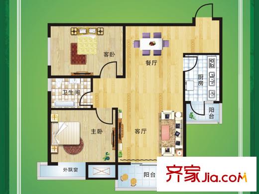 光谷佳園四期綠茵小鎮(zhèn)33號(hào)樓B戶(hù)型 2室2廳1衛(wèi)1廚