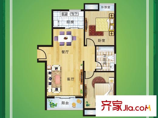 光谷佳園四期綠茵小鎮(zhèn)36號(hào)樓B戶(hù)型 2室2廳1衛(wèi)1廚