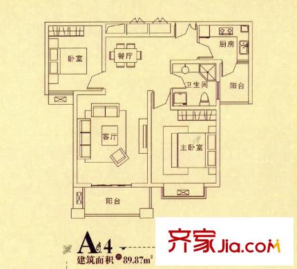 金橋普林斯頓A4戶型 2室2廳1衛(wèi)1廚