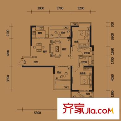 平方米房翰林瓏城2#樓B2a戶型 2室2廳2衛(wèi)1廚