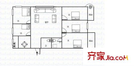 龍事達(dá)花園 5室 戶型圖