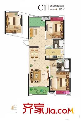 旭輝御府1#2#3#C1戶型 2室2廳2衛(wèi)1廚