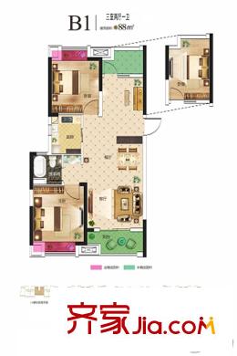 旭輝御府1#2#3#4#B1戶型 3室2廳1衛(wèi)1廚