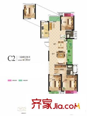 旭輝御府2、3、4號樓C2戶型 3室2廳2衛(wèi)1廚
