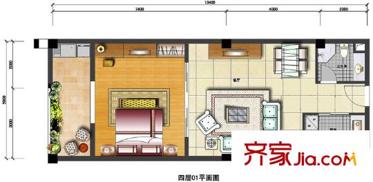 君臨盛世茶亭戶型圖戶型B 1室2廳1衛(wèi)1廚