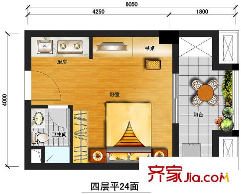 君臨盛世茶亭戶型圖戶型D 1室1廳1衛(wèi)1廚