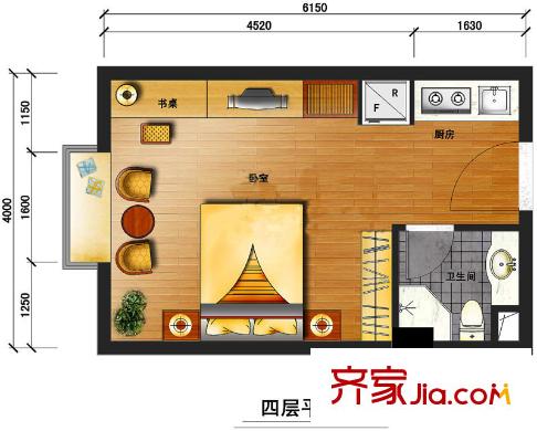 君臨盛世茶亭戶型圖戶型A 1室1廳1衛(wèi)1廚