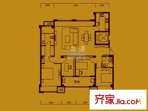 皇庭丹郡戶型圖B戶型 4室2廳2衛(wèi)1廚