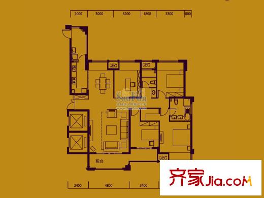 皇庭丹郡戶型圖F戶型 4室2廳2衛(wèi)1廚
