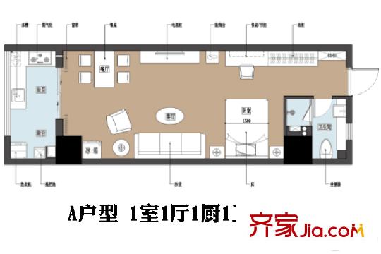 紫菘中南特區(qū)1號樓A戶型 1室1廳1衛(wèi)1廚