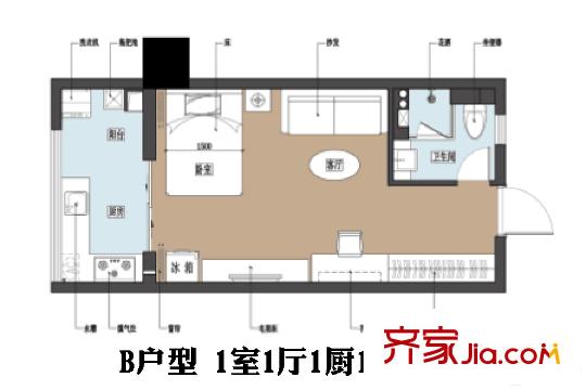 紫菘中南特區(qū)1號樓B戶型 1室1廳1衛(wèi)1廚