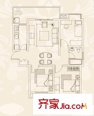 湖墅觀止別墅戶型圖一組團(tuán)2#樓G2-1戶型2-11層 3室2廳1衛(wèi)