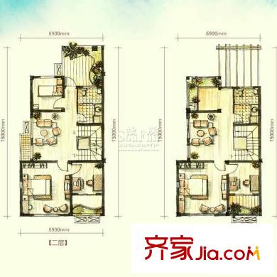 聽濤觀海別墅戶型圖D區(qū)2棟D2二、三層戶型 5室2廳