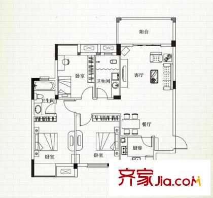 千年美麗別墅戶型圖c2-q 二期 3室2廳2衛(wèi)
