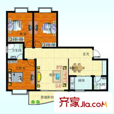 二橋東村戶型圖3室2廳 3室2廳