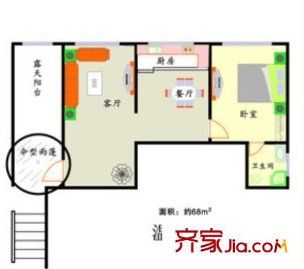 千家街社區(qū)戶型圖1室2廳 戶型圖 1室2廳
