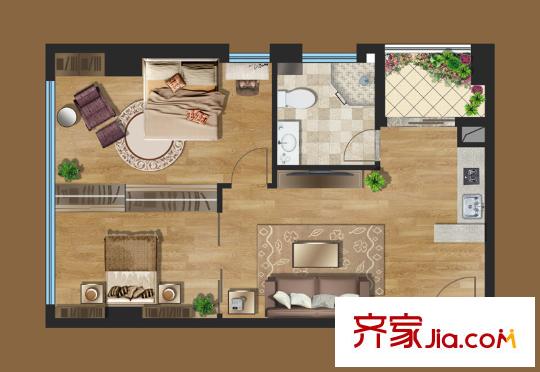 北大資源首座戶型圖E戶型 2室1廳1衛(wèi)1廚