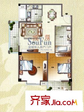 福德都會(huì)戶型圖2室2廳1衛(wèi)1廚