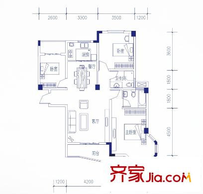 新陽花苑戶型圖二期7-11樓號-A1戶型 3室2廳2衛(wèi)1廚