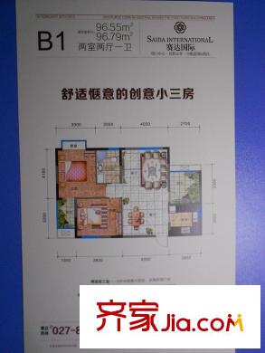 賽達(dá)國(guó)際戶型圖1#3#B1戶型 2室2廳1衛(wèi)1廚
