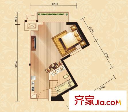 南國悅公館戶型圖A5戶型 1室1廳1衛(wèi)1廚