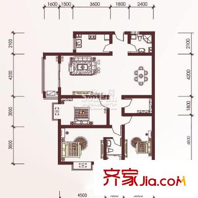 龍城華庭戶型圖瀚華園C1戶型 3室2廳2衛(wèi)1廚