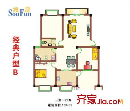 鄂發(fā)花園戶型圖3室1廳2衛(wèi)