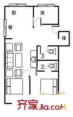 錦江花園 3室 戶型圖